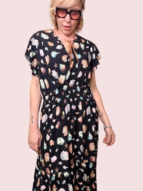 Abito Lungo Stampa Conchiglie Marine