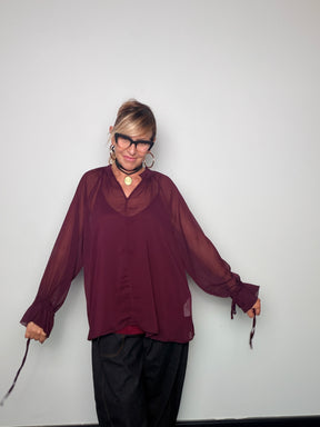 Camicia Over Velata con Top e Lacci ai Polsi