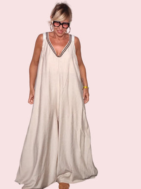 Jumpsuit Maxi con Bordino Ricamato — Terracotta / Beige Panna (Copia)