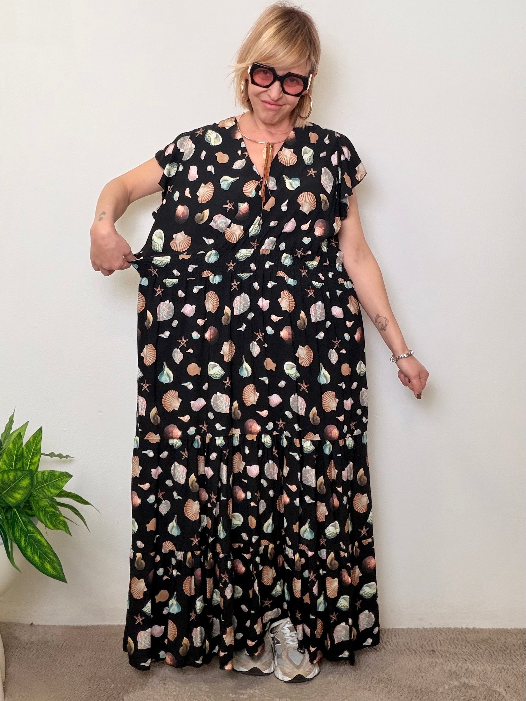 Abito Lungo Stampa Conchiglie Marine