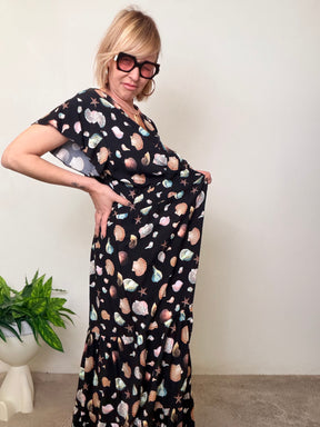 Abito Lungo Stampa Conchiglie Marine