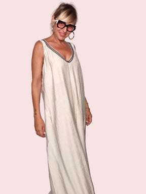Jumpsuit Maxi con Bordino Ricamato — Terracotta / Beige Panna (Copia)