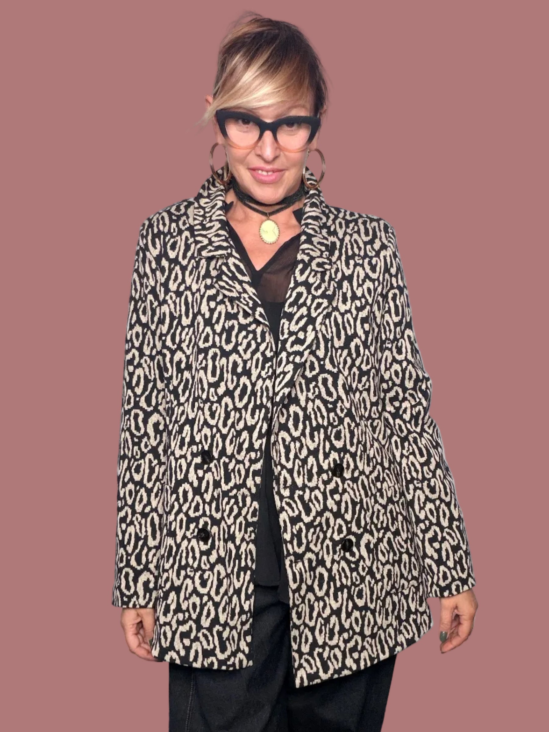Giacca Animalier in Tessuto Elasticizzato