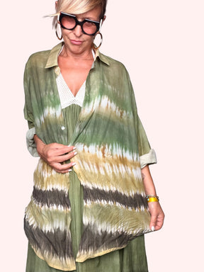 Camicia Oversize Tie-Dye — Verde Salvia