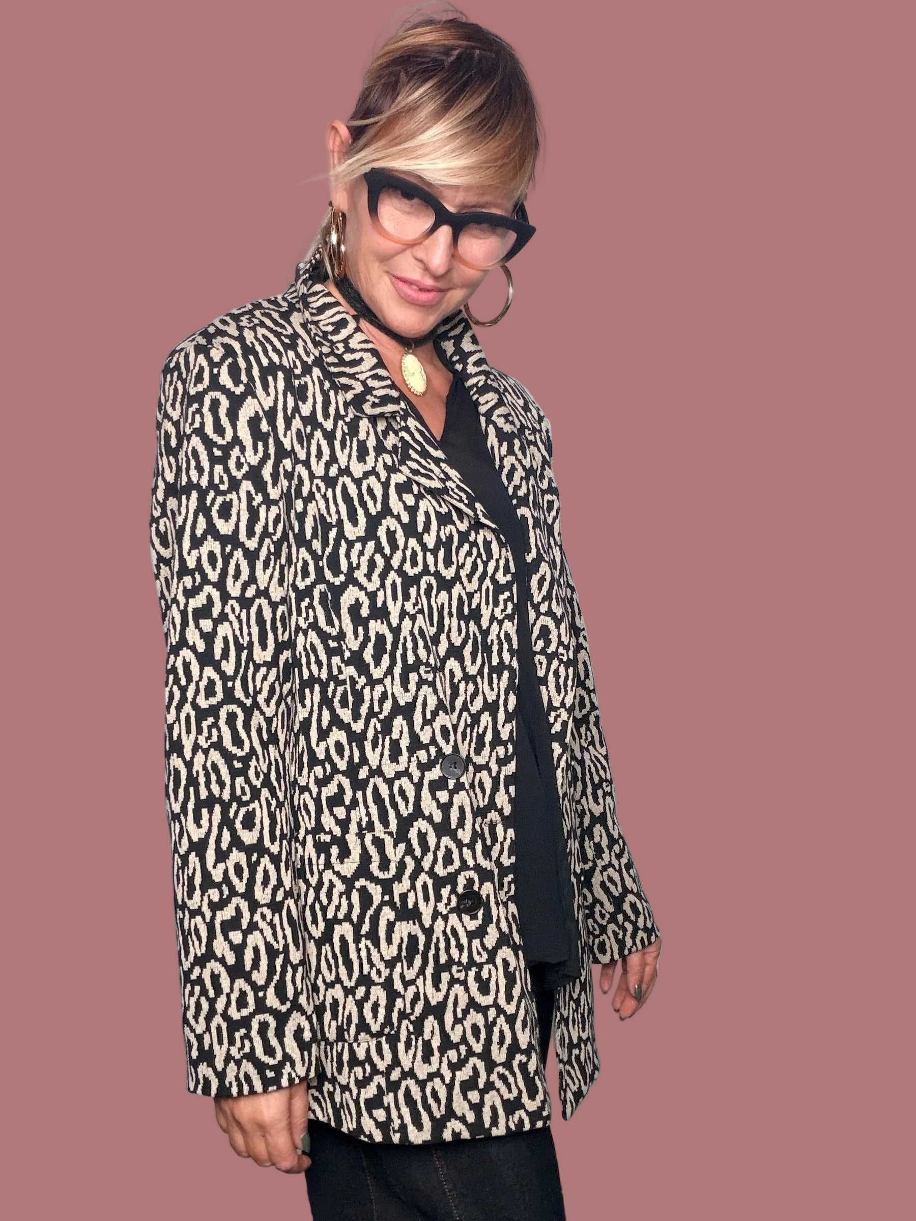 Giacca Animalier in Tessuto Elasticizzato