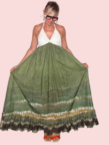 Abito Maxi Halter Crochet — Gonna Tie-Dye Cacao e Verde Militare
