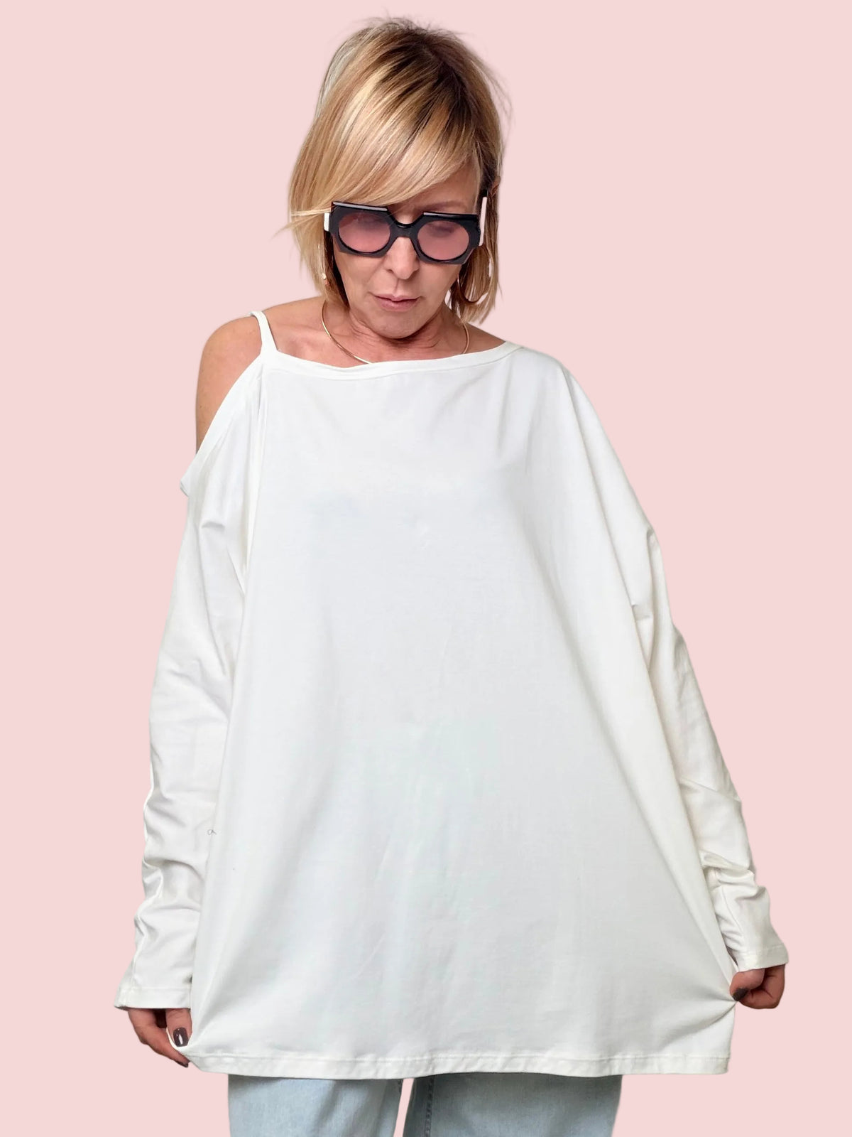 Maglia Oversize Bianca Spalle Scoperte