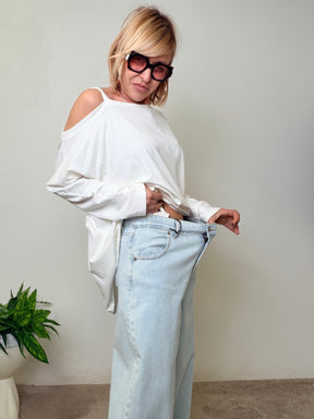 Jeans Wide-Leg Vita Alta Ice Blue