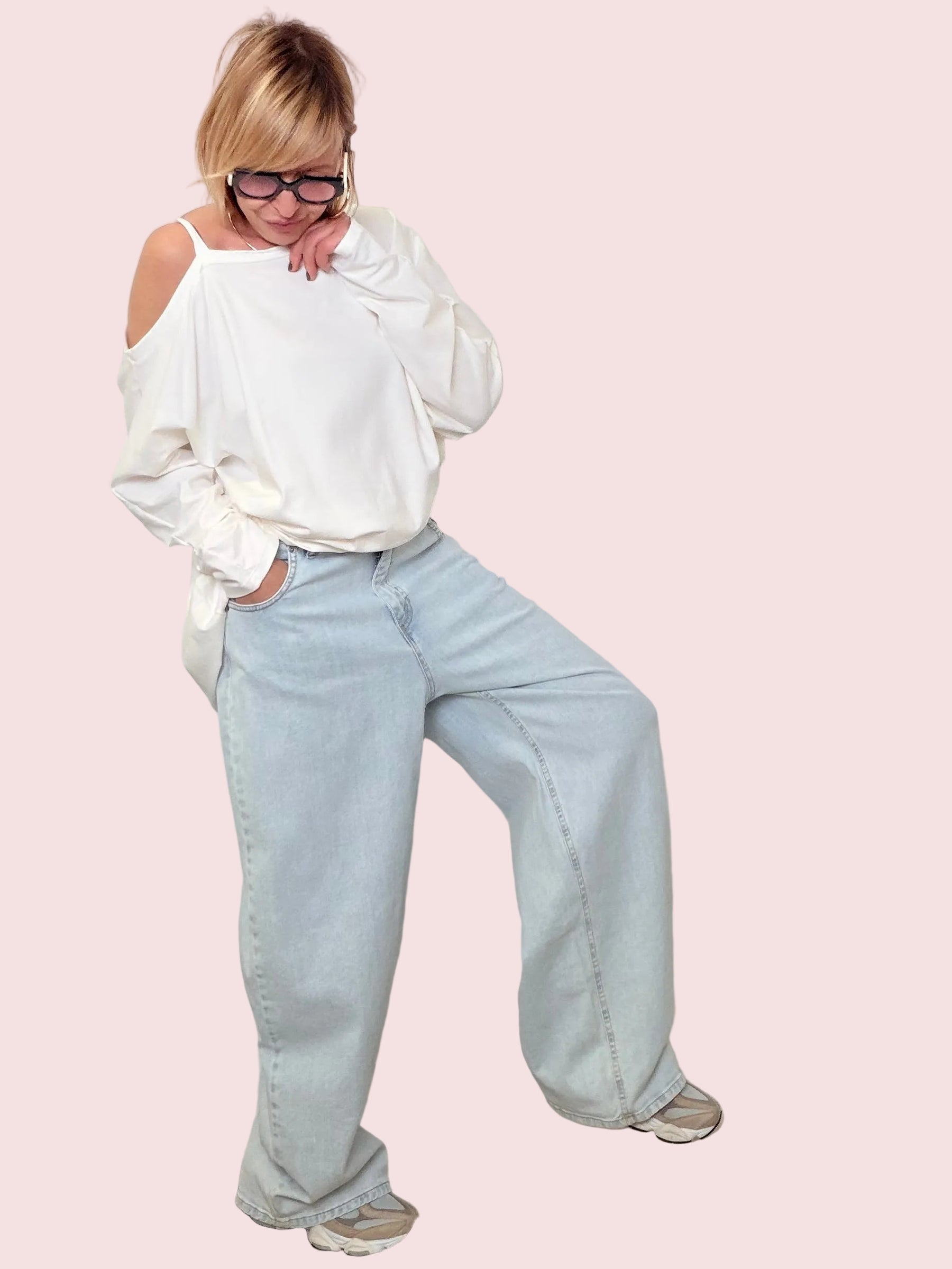 Jeans Wide-Leg Vita Alta Ice Blue