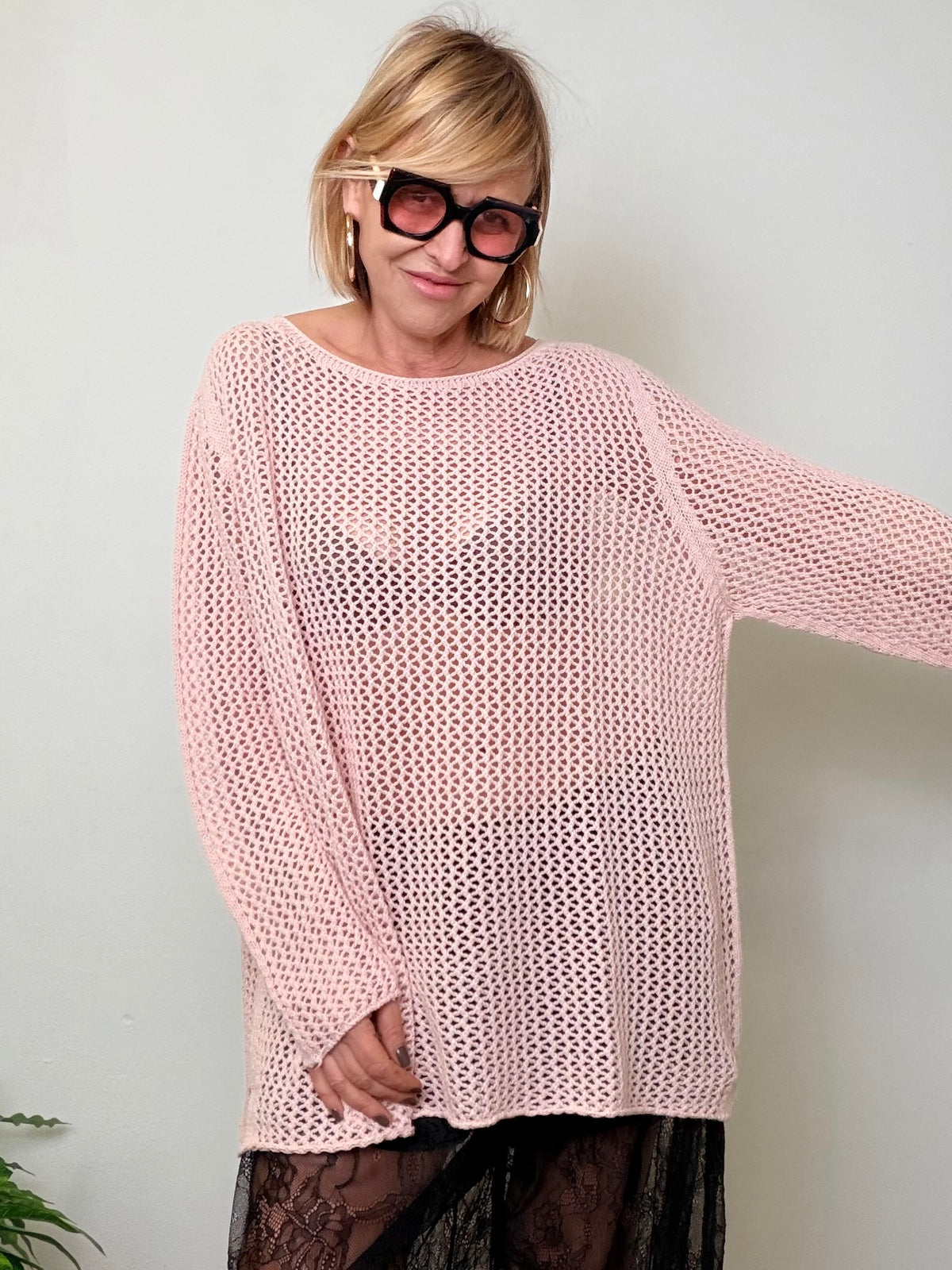 Maglia Oversize Traforata a Rete