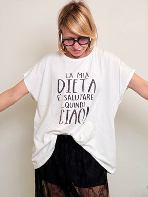 T-shirt Oversize con Scritta Ironica "La Mia Dieta"