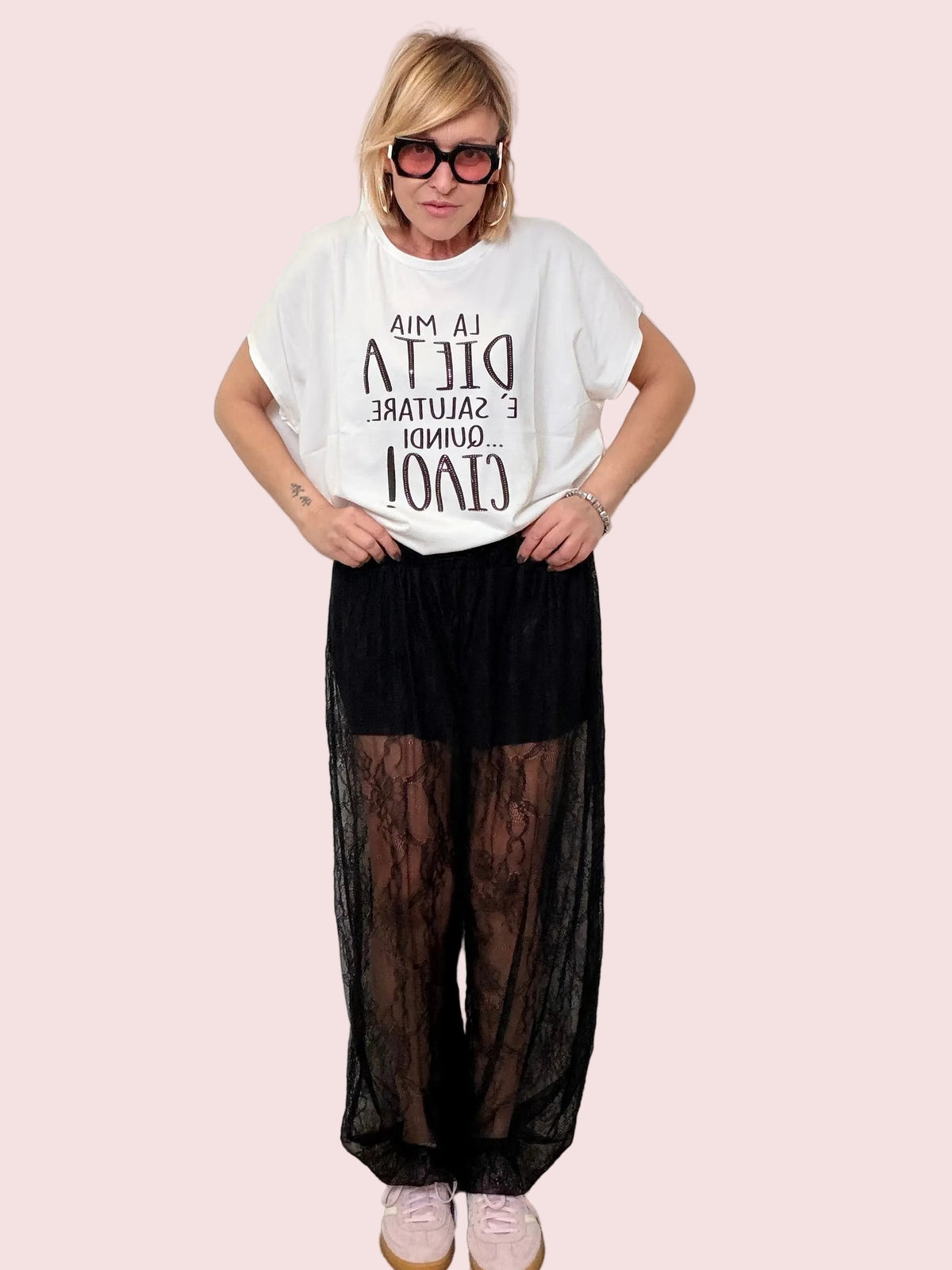 Pantalone Odalisca in Pizzo Nero Trasparente