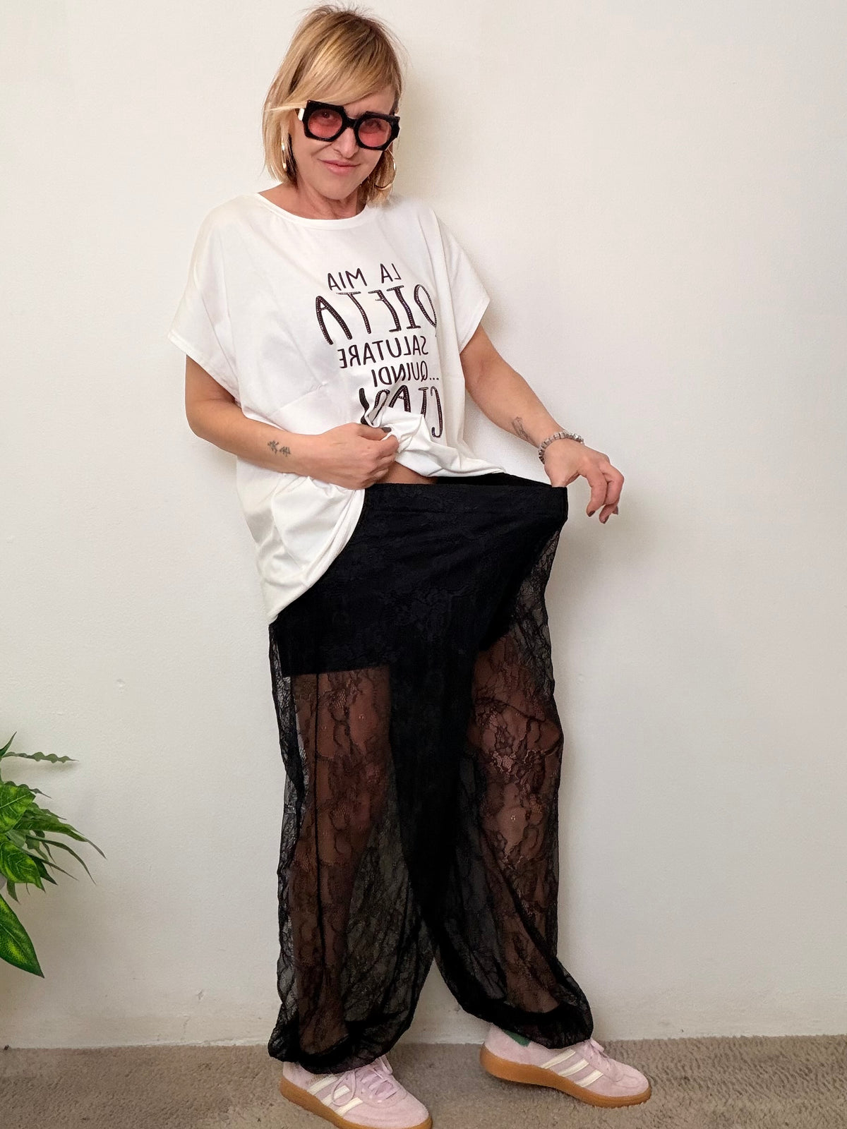 Pantalone Odalisca in Pizzo Nero Trasparente