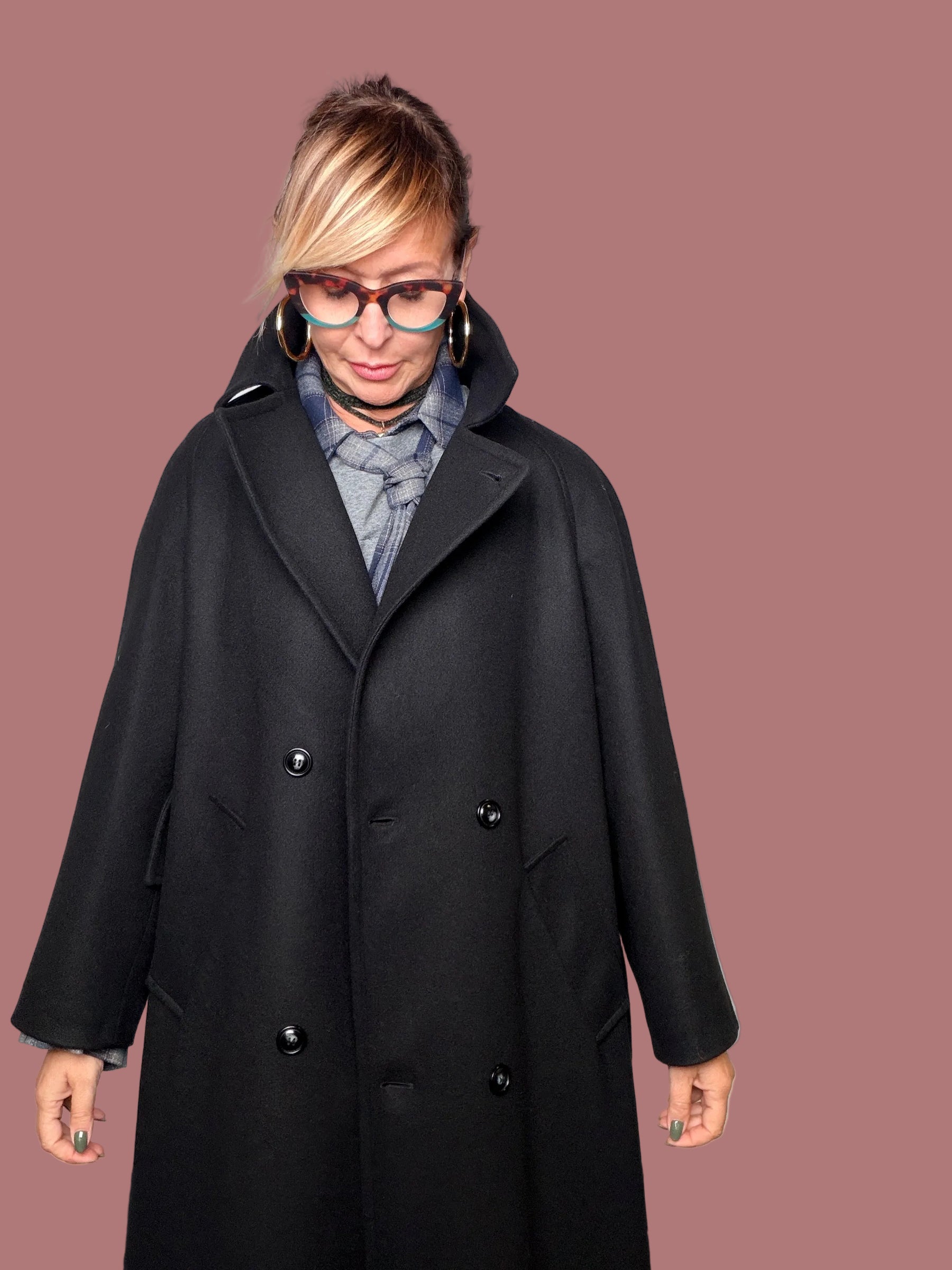 Cappotto Lungo Grigio Doppiopetto con Cintura