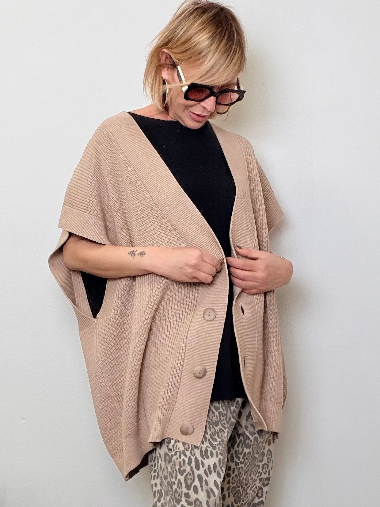 Cardigan Oversize in Maglia a Coste