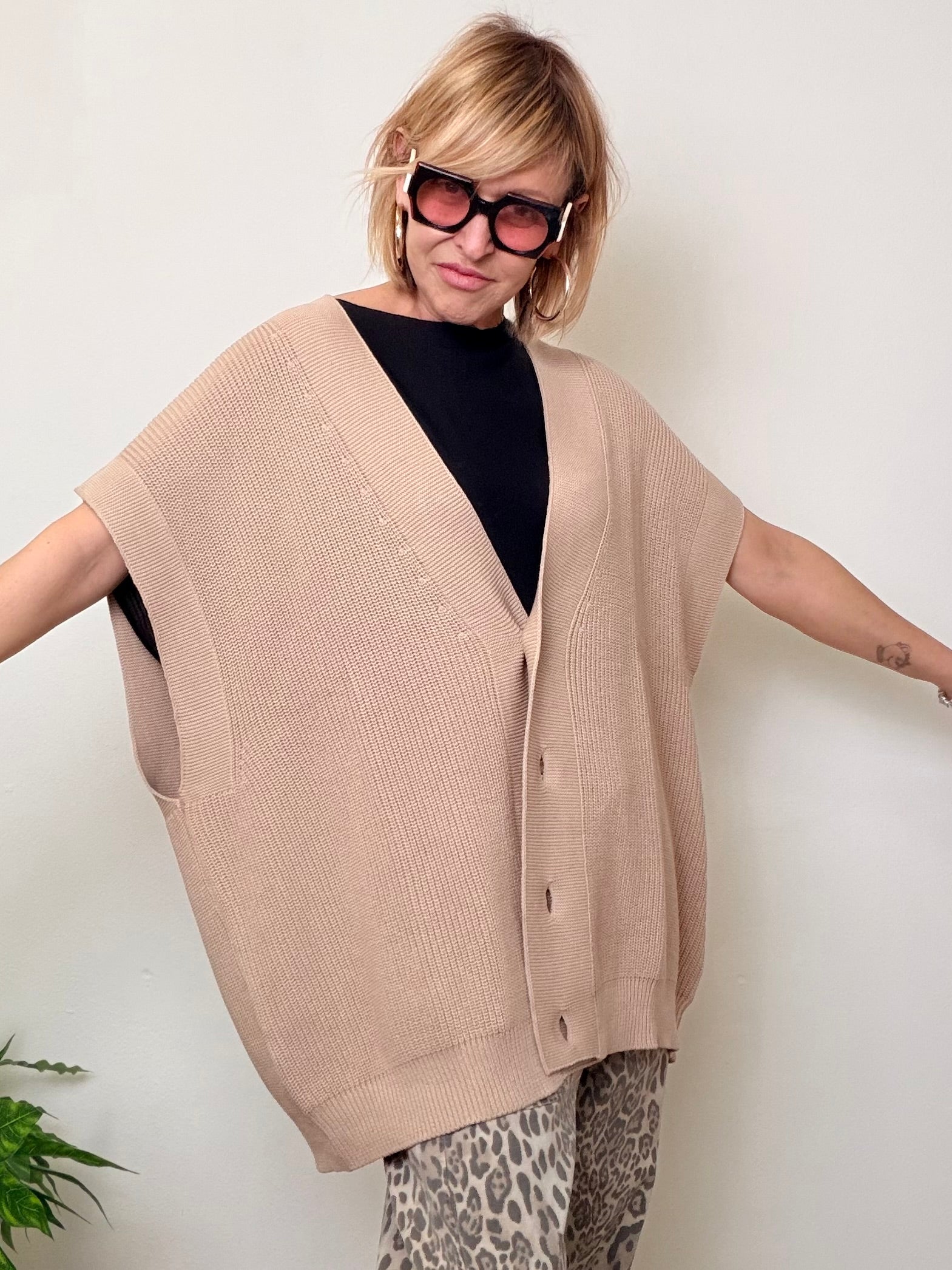 Cardigan Oversize in Maglia a Coste