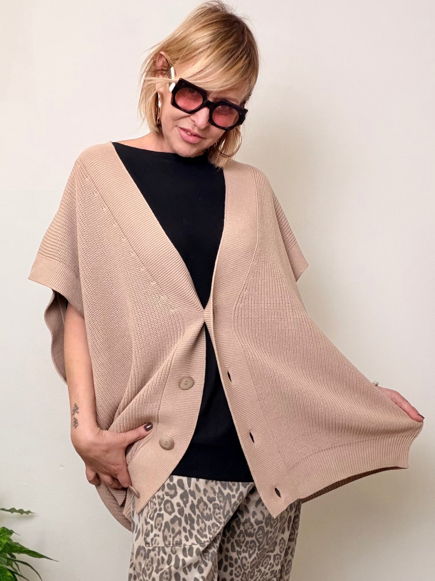 Cardigan Oversize in Maglia a Coste