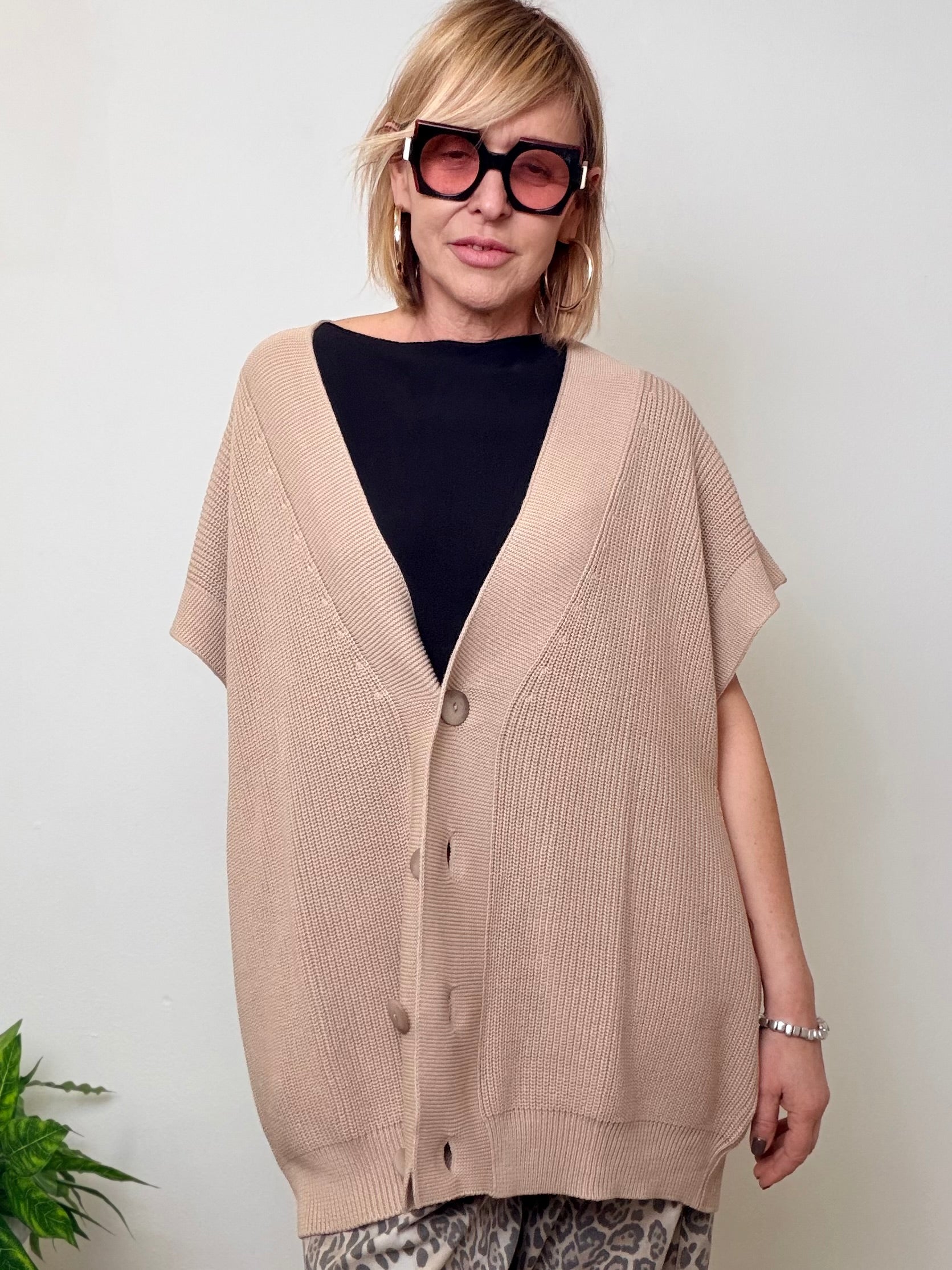 Cardigan Oversize in Maglia a Coste