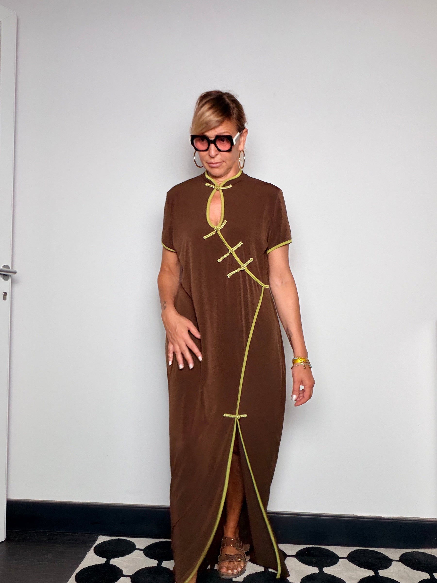 Abito cheongsam verde lime full length