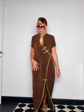 Abito cheongsam verde lime full length