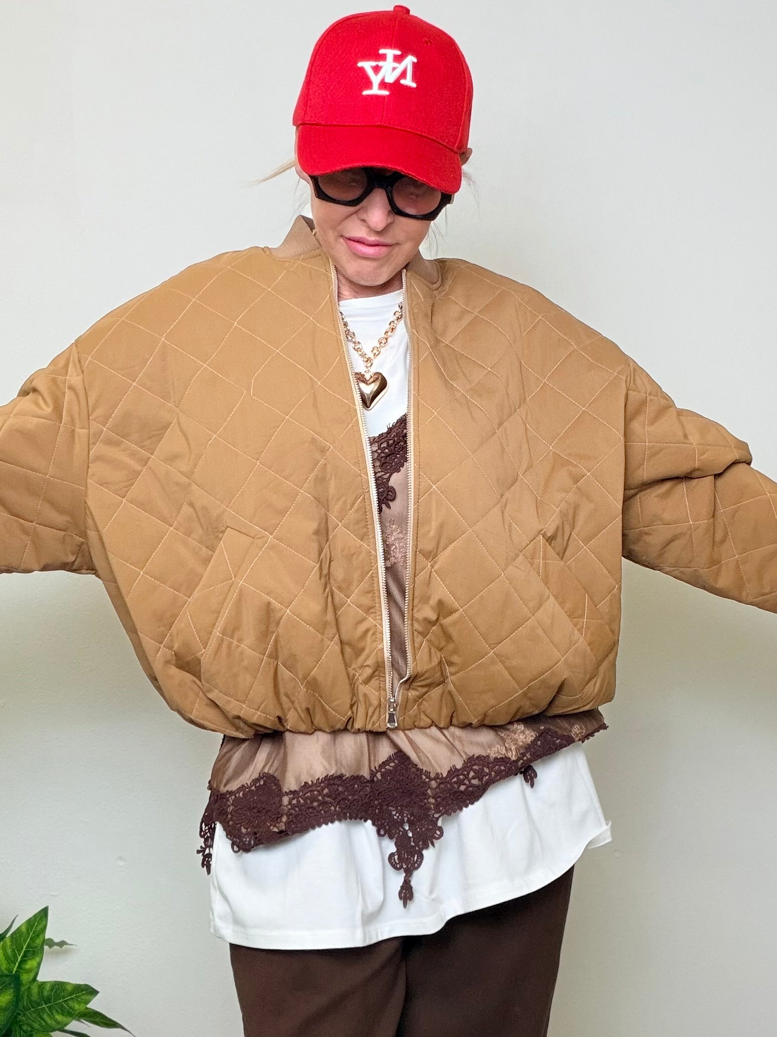 Bomber Oversize Trapuntato Beige Cammello