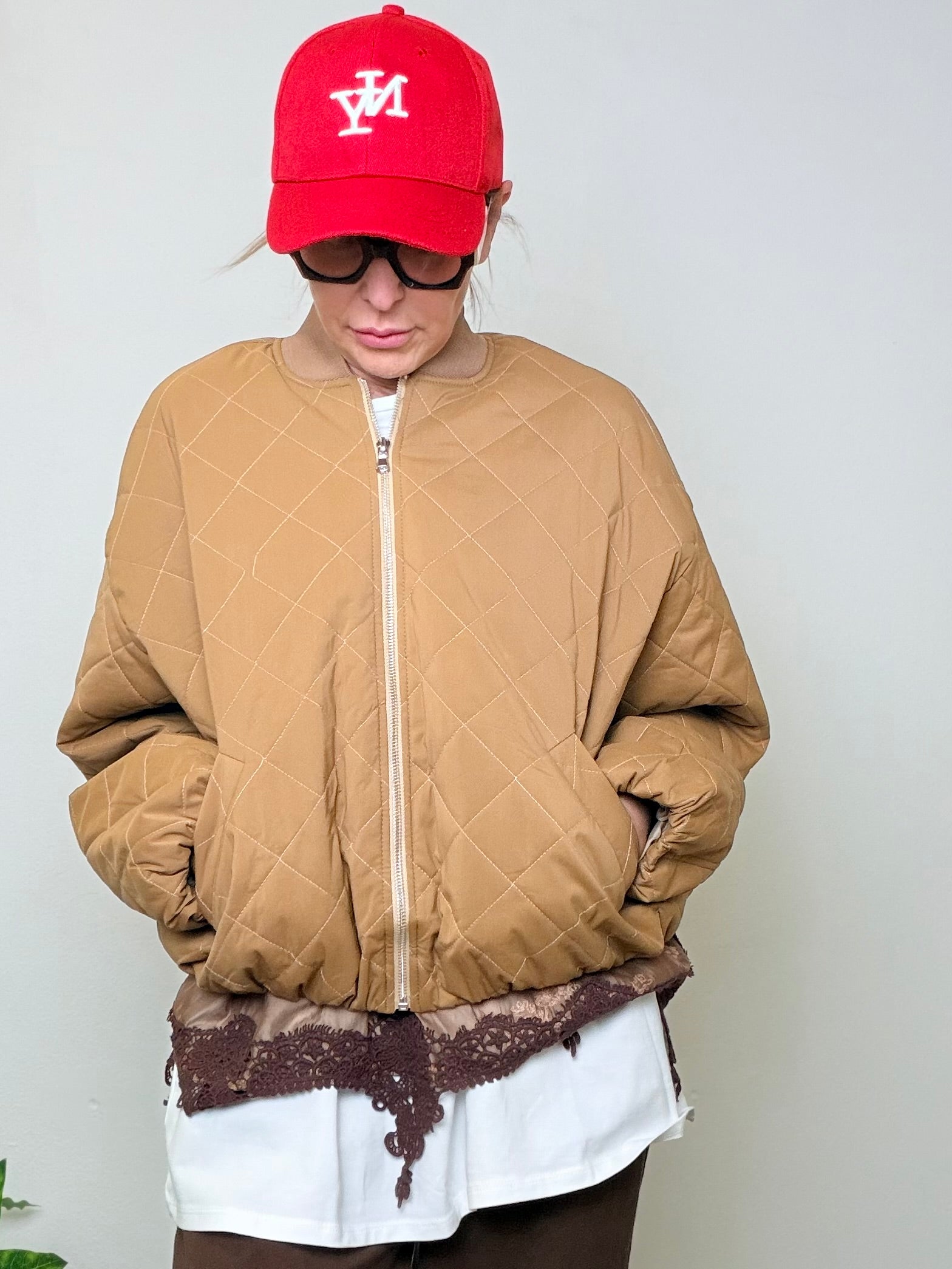 Bomber Oversize Trapuntato Beige Cammello