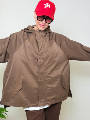 Giacca Oversize Marrone Talpa con Cappuccio