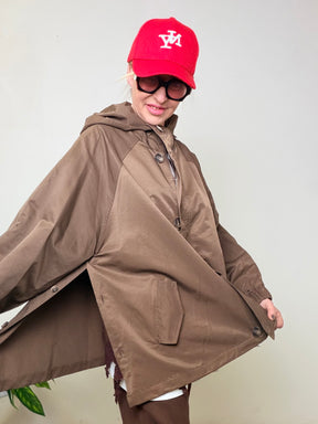 Giacca Oversize Marrone Talpa con Cappuccio