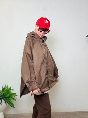 Giacca Oversize Marrone Talpa con Cappuccio
