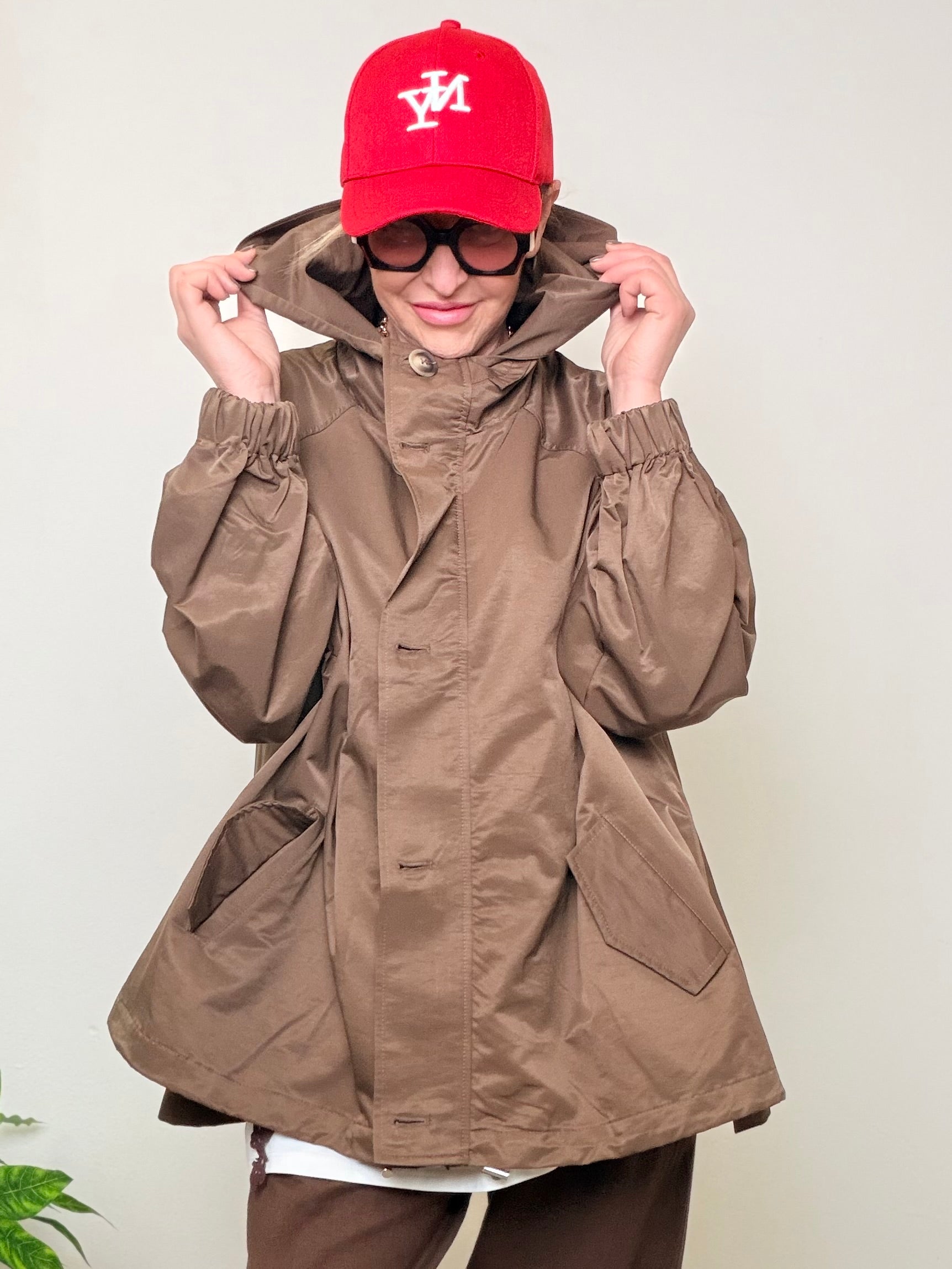 Giacca Oversize Marrone Talpa con Cappuccio