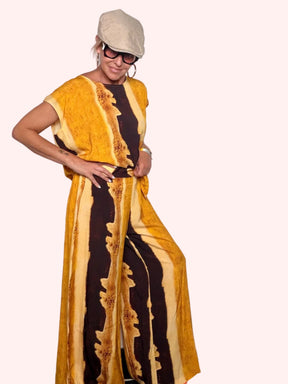 Pantalone fantasia batik giallo ocra - vista frontale