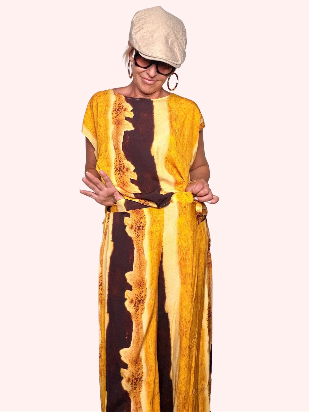 Pantalone fantasia batik giallo ocra - dettaglio stampa