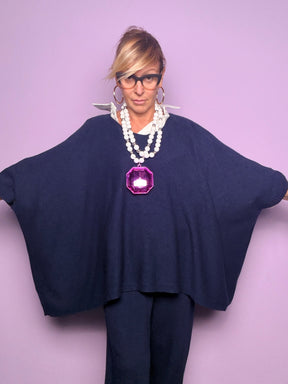 Maglia Souvenir blu scuro dalla linea ampia con lati allungati