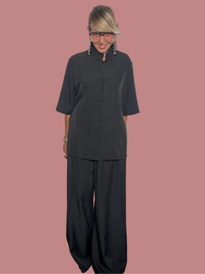 Completo Nero Tokyo – Casacca con Alamari e Pantalone Palazzo