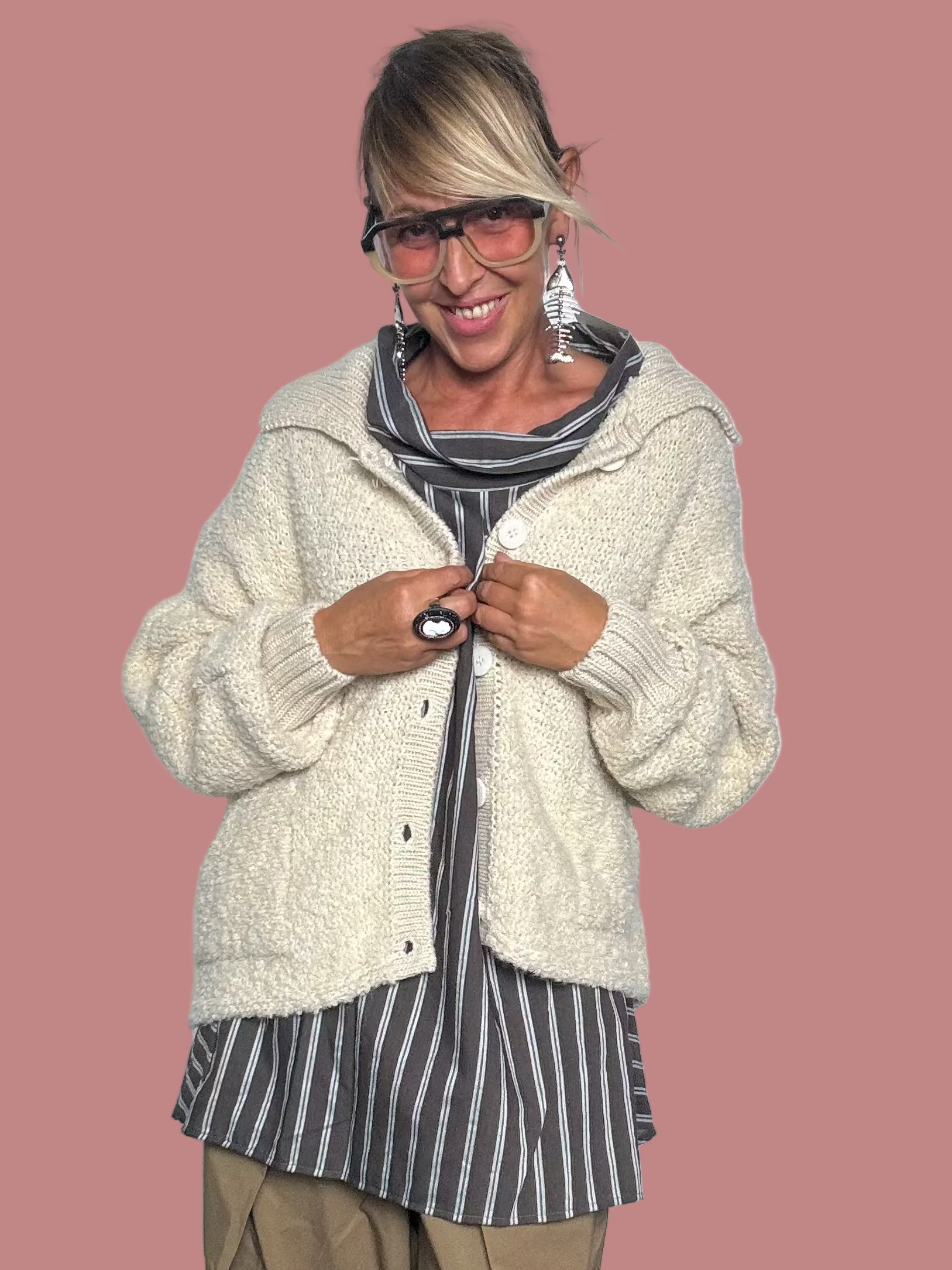 Giacca Cardigan Bott Nera Flo&Poi