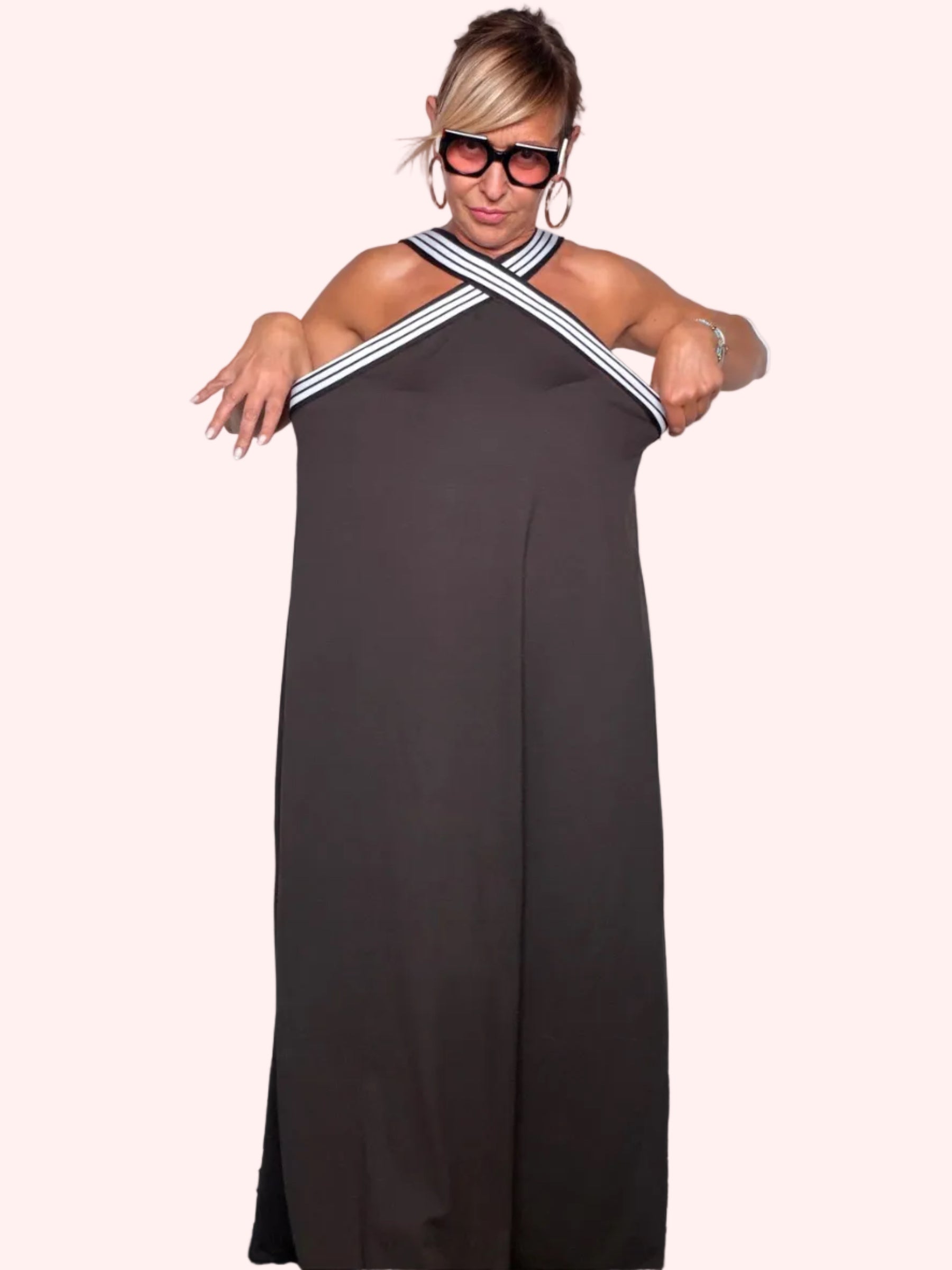 Abito Maxi Bretelle Incrociate Righe