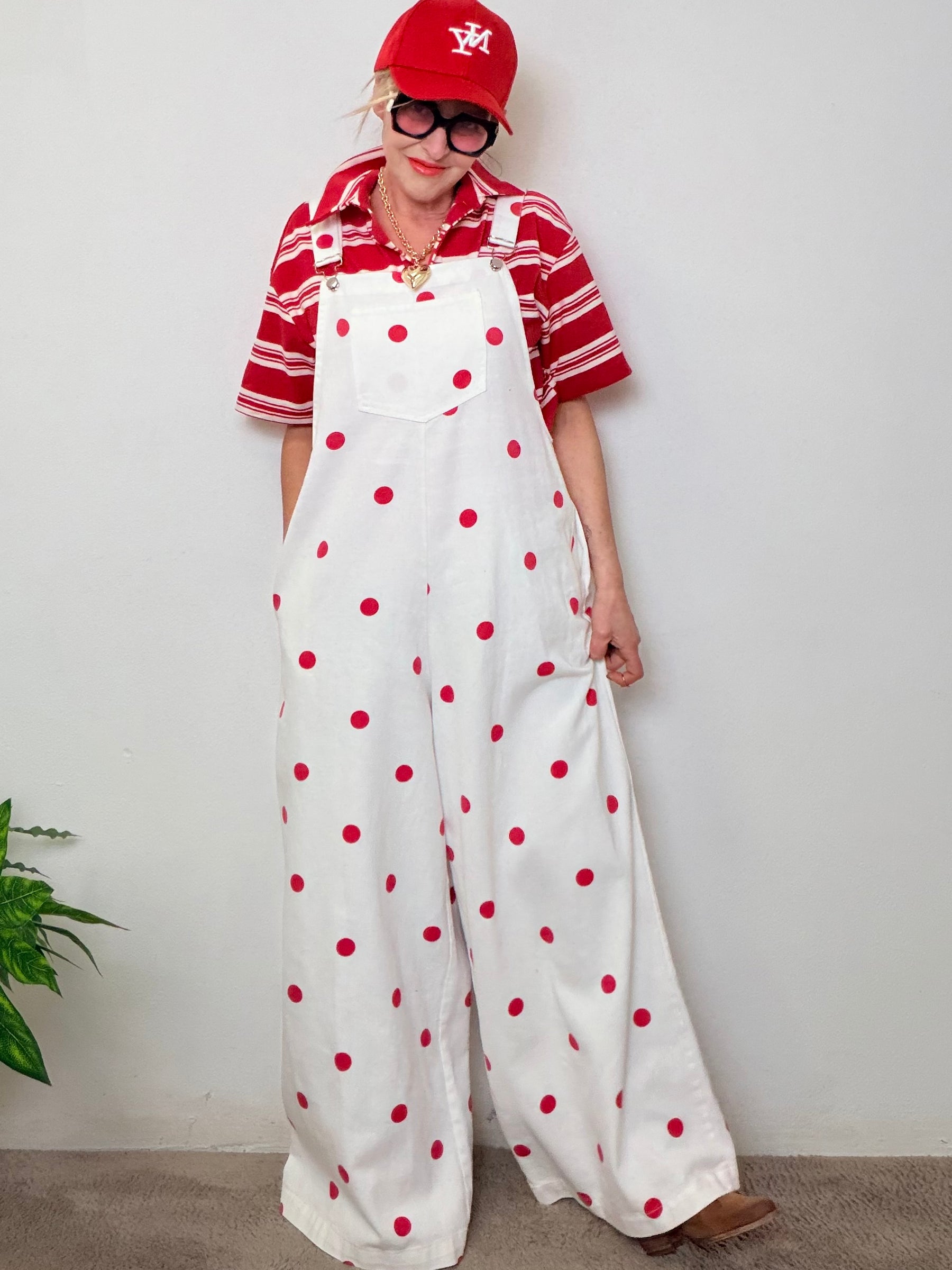 Salopette Oversize Bianca a Pois