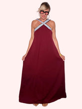 Abito maxi bordeaux bretelle incrociate righe - vista frontale