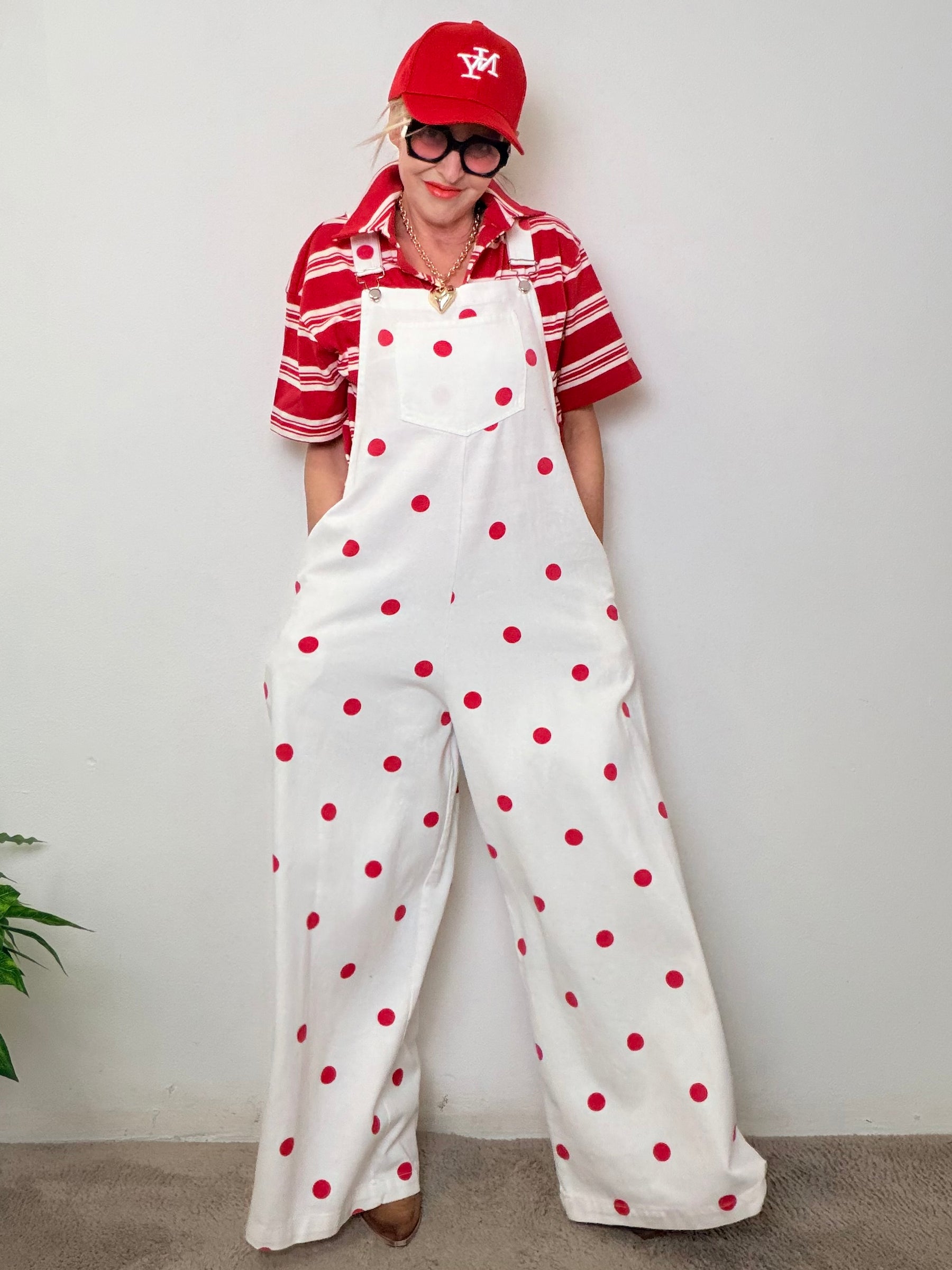 Salopette Oversize Bianca a Pois