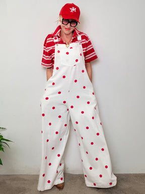 Salopette Oversize Bianca a Pois