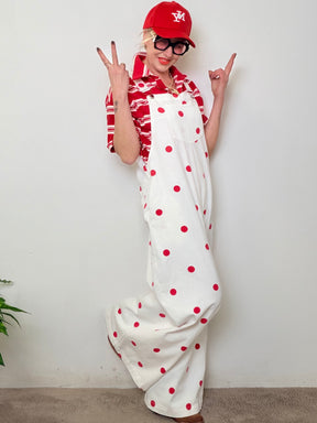 Salopette Oversize Bianca a Pois