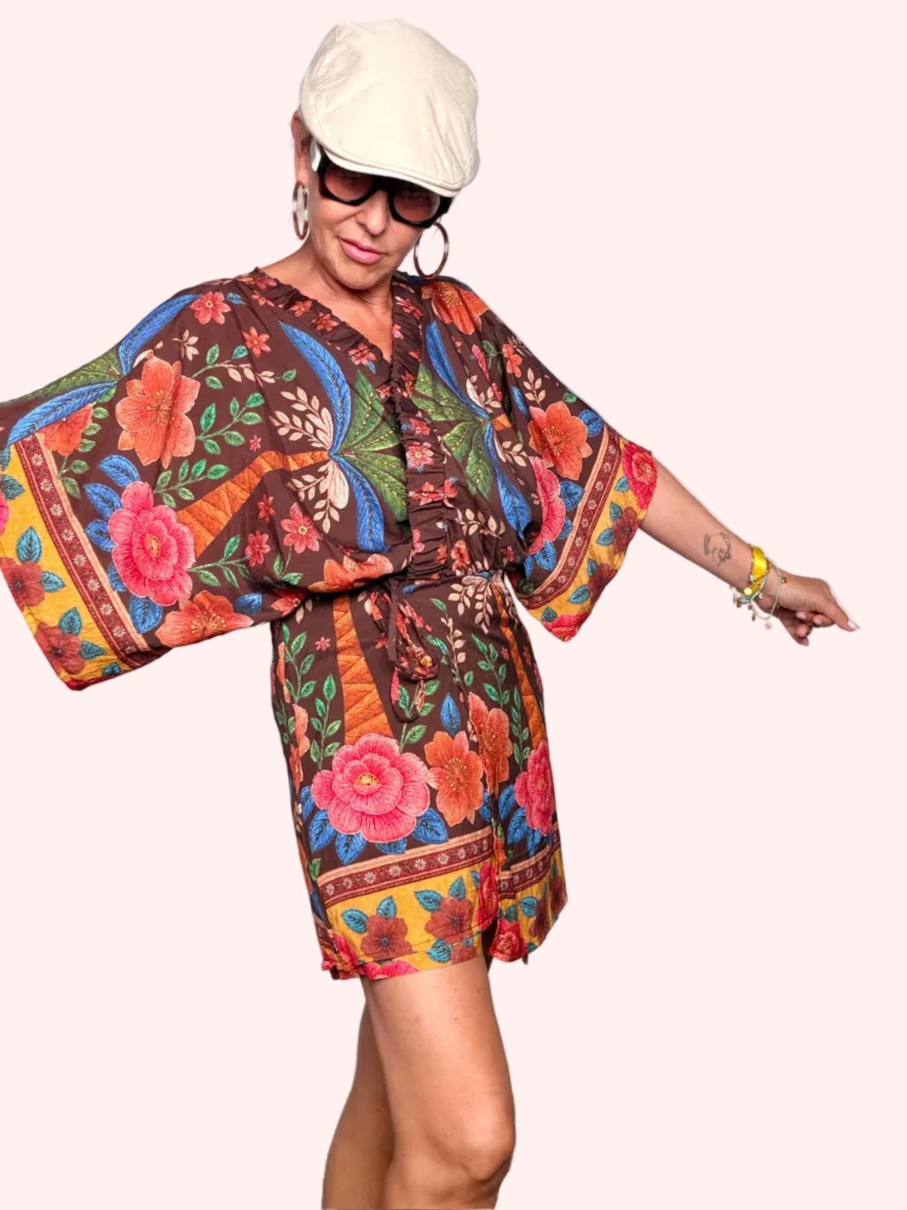 Completo kimono floreale moro - vista frontale