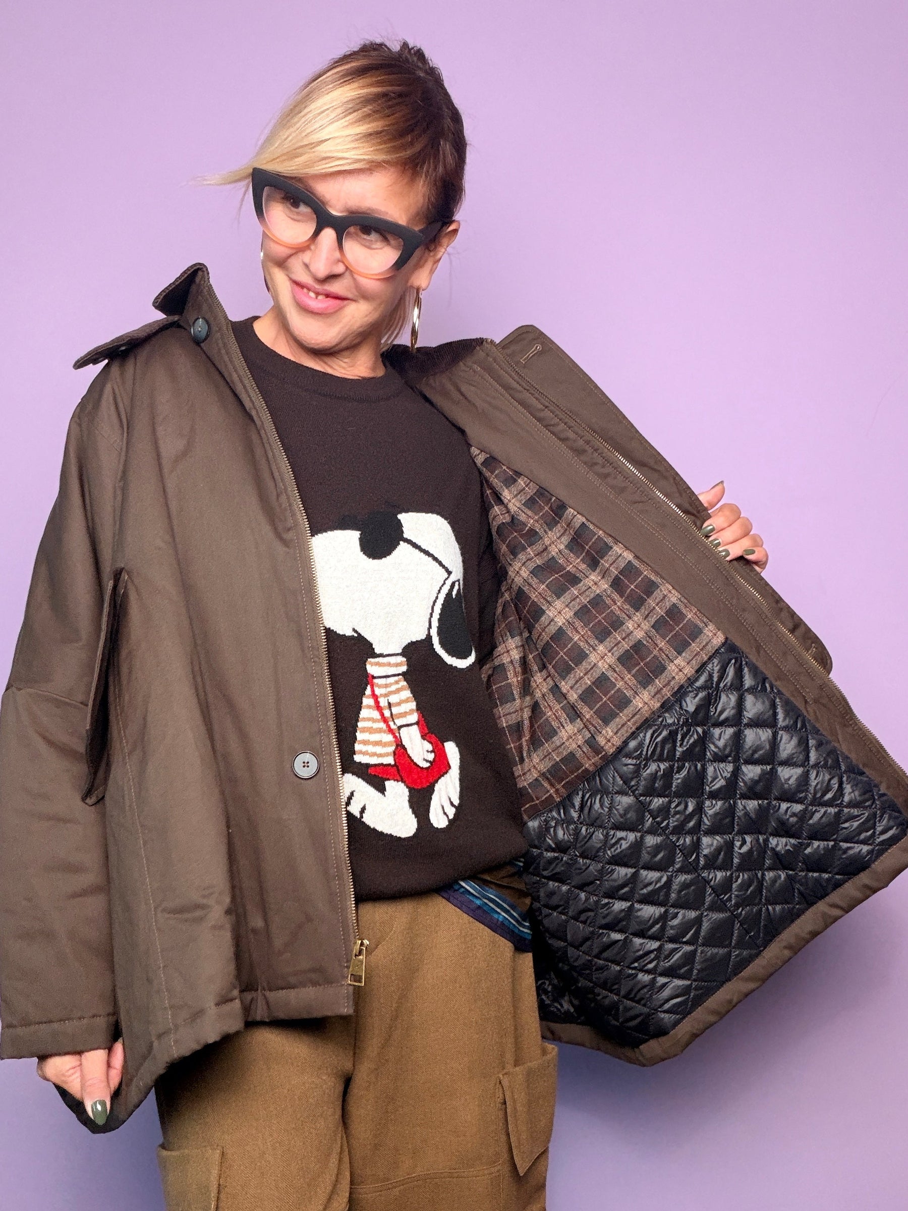 Retro del parka oversize Souvenir con cappuccio foderato a quadri