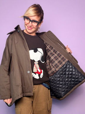 Retro del parka oversize Souvenir con cappuccio foderato a quadri