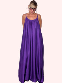 Abito Maxi Balloon con Spalline — Blu / Ocra / Nero / Viola
