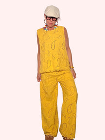 Pantalone sangallo paisley giallo - look completo frontale