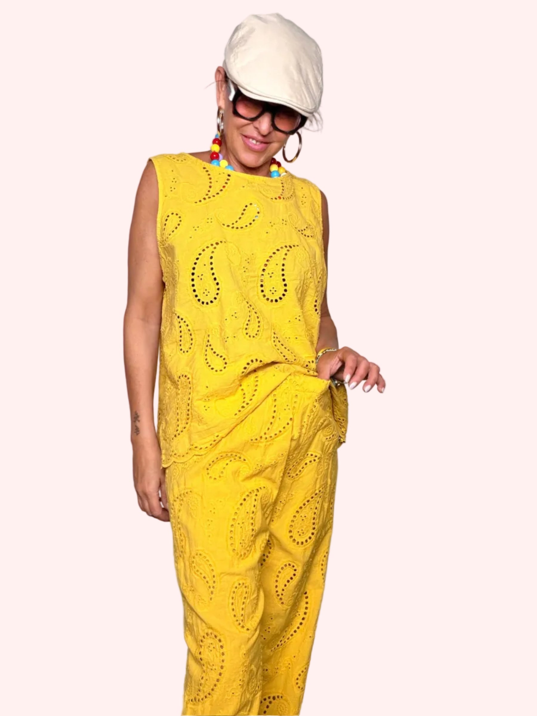 Pantalone sangallo paisley giallo - vista frontale