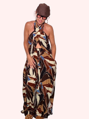 Completo fantasia tropicale — schiena nuda con allacciatura