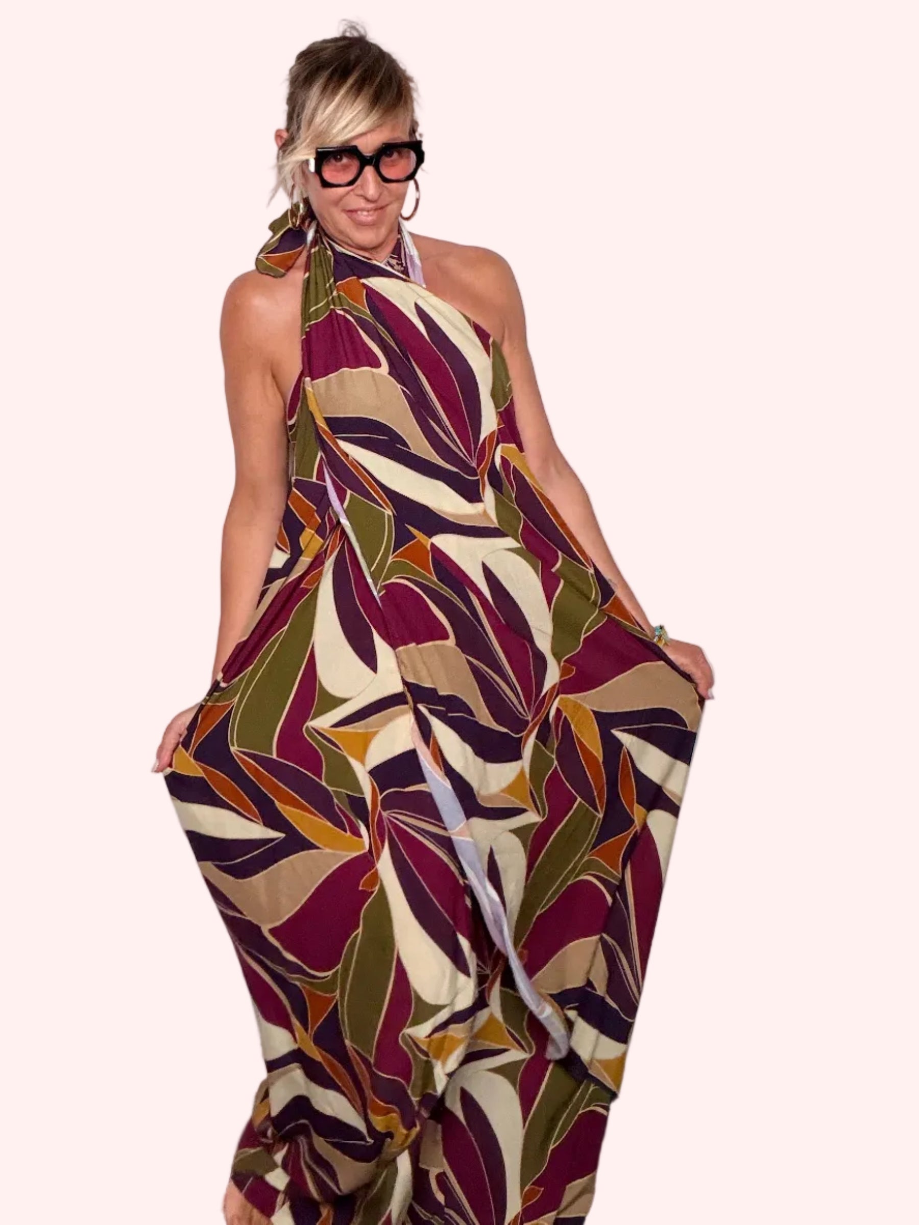 Completo Fantasia Tropicale — Top Halter e Pantalone Maxi