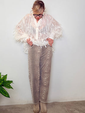 Jeans Animalier Gamba Dritta con Frangetta